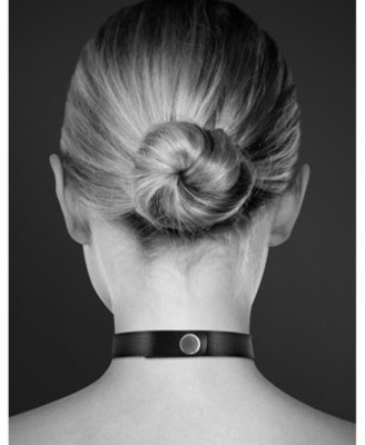 Collier en cuir noir SM avec double anneau métal argenté pour laisse 